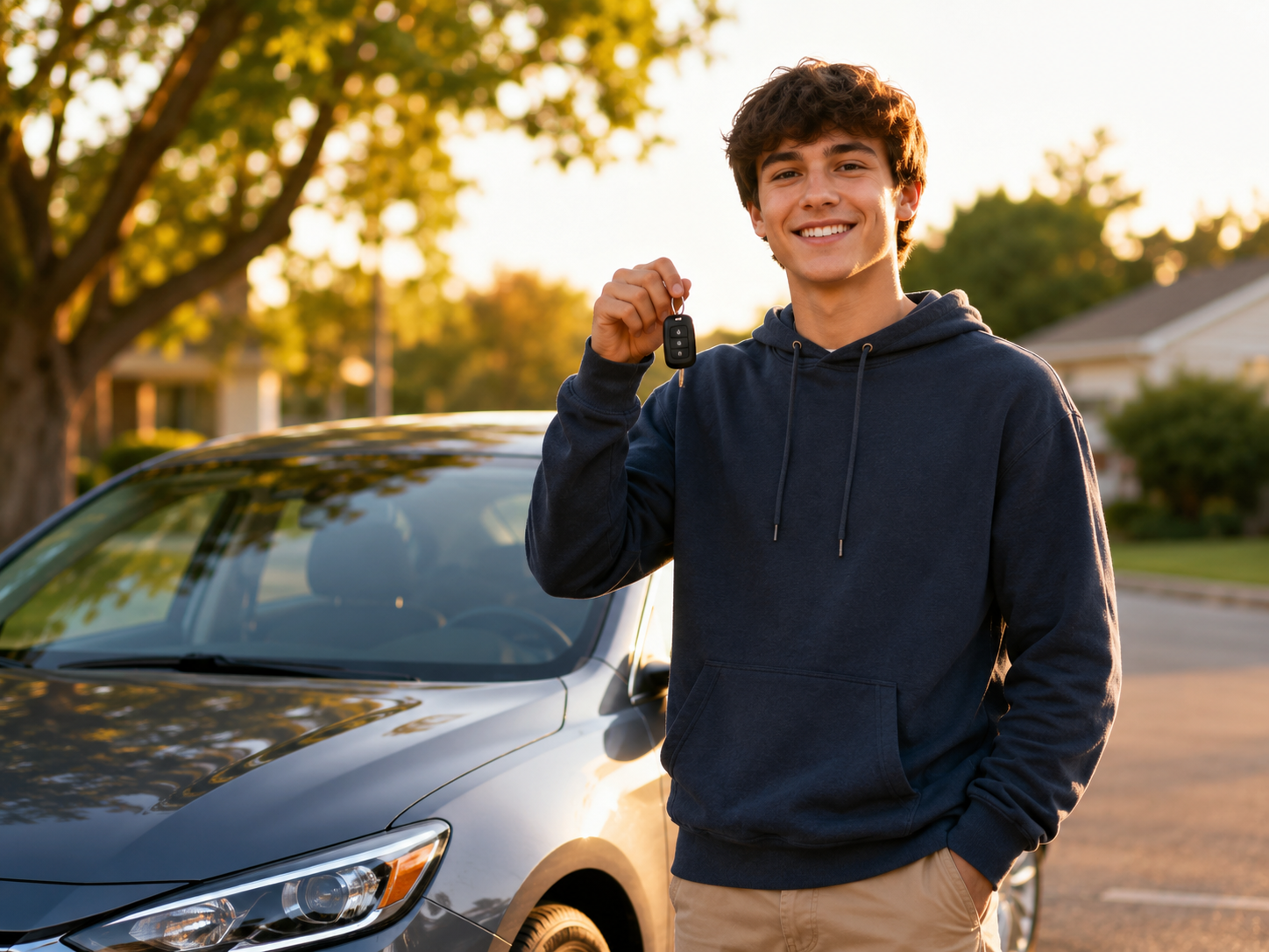 Teen proudly holding car keys after driver training success