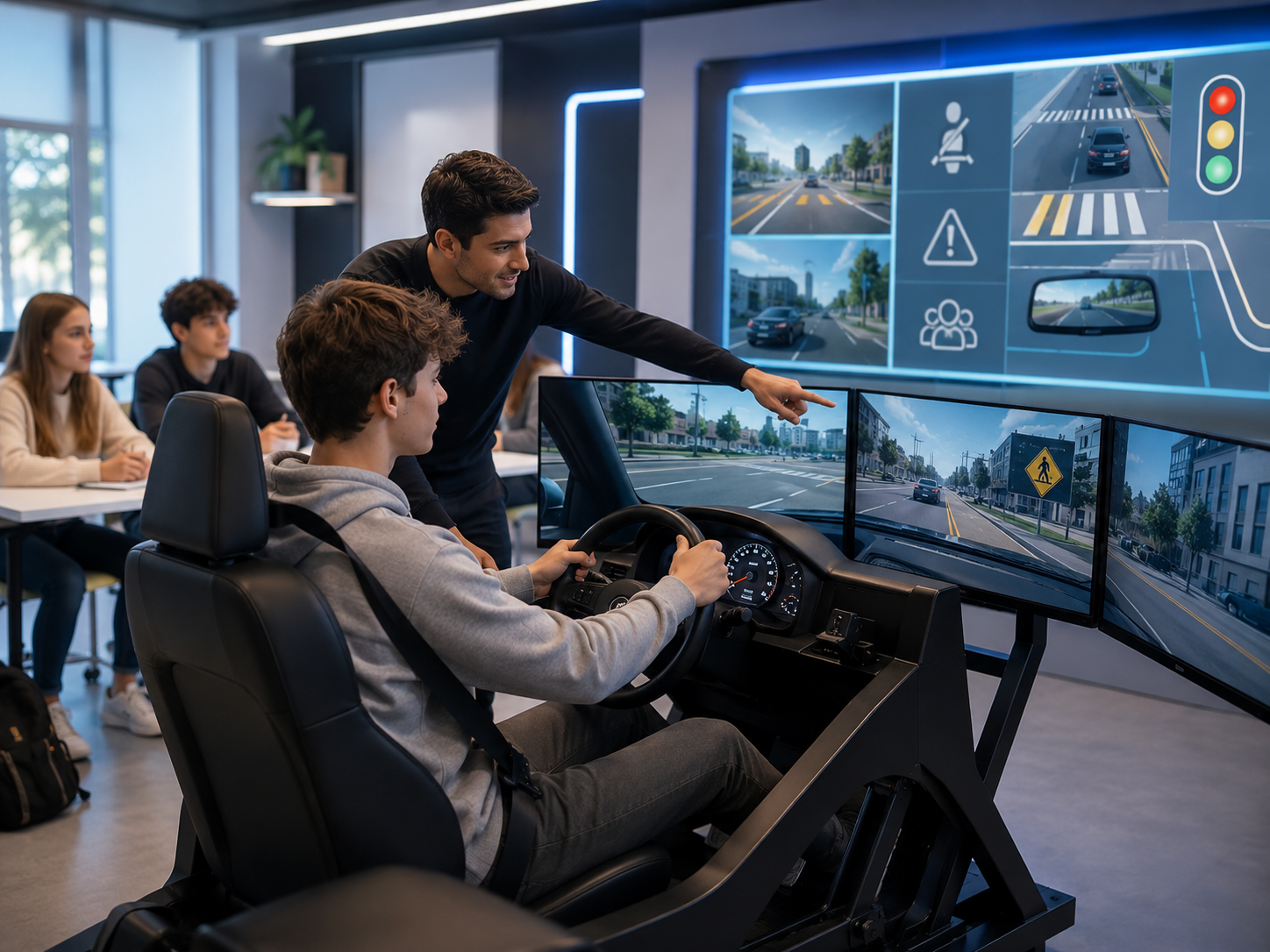 Teen driver training in a modern simulator classroom